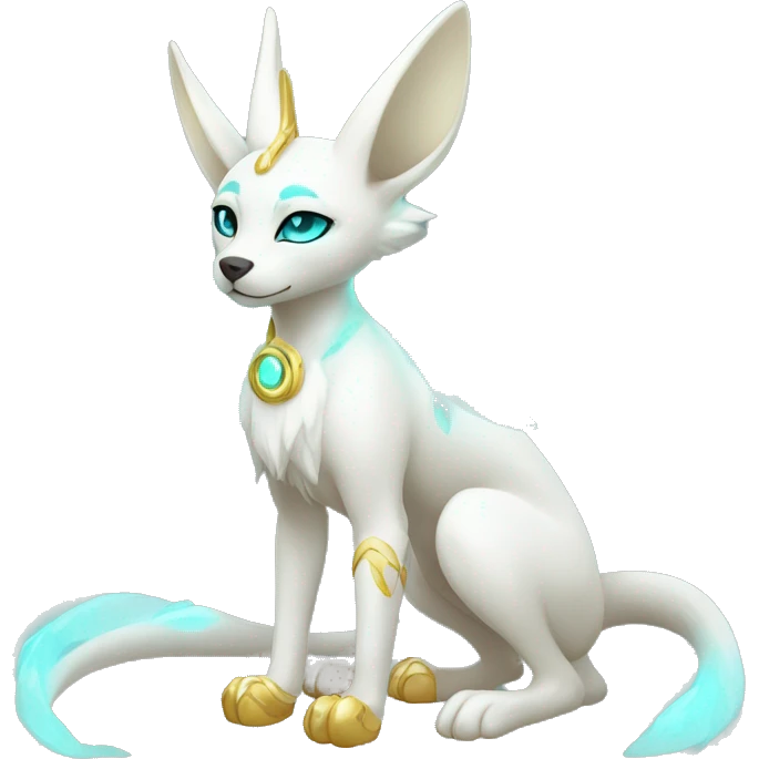 Shiny White Angelic Godly Ethereal Majestic Electric Albino Umbreon. cyan eyes and cyan markings. Golden Anubis-rings. full body emoji