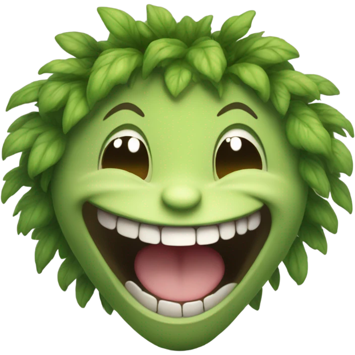endearing humanoid tree-like creature in different expressions and poses: (1) laughing with a big open-mouthed smile emoji