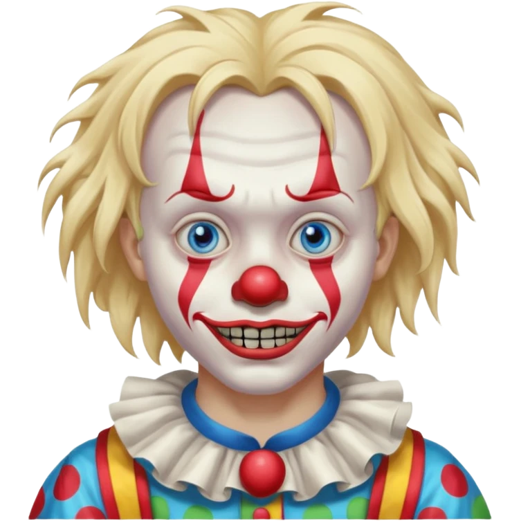 creepy clown boy with messy very long long blonde hair, blue eyes emoji
