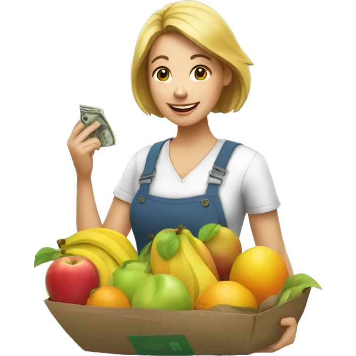 women with money in her hands buying fruit emoji