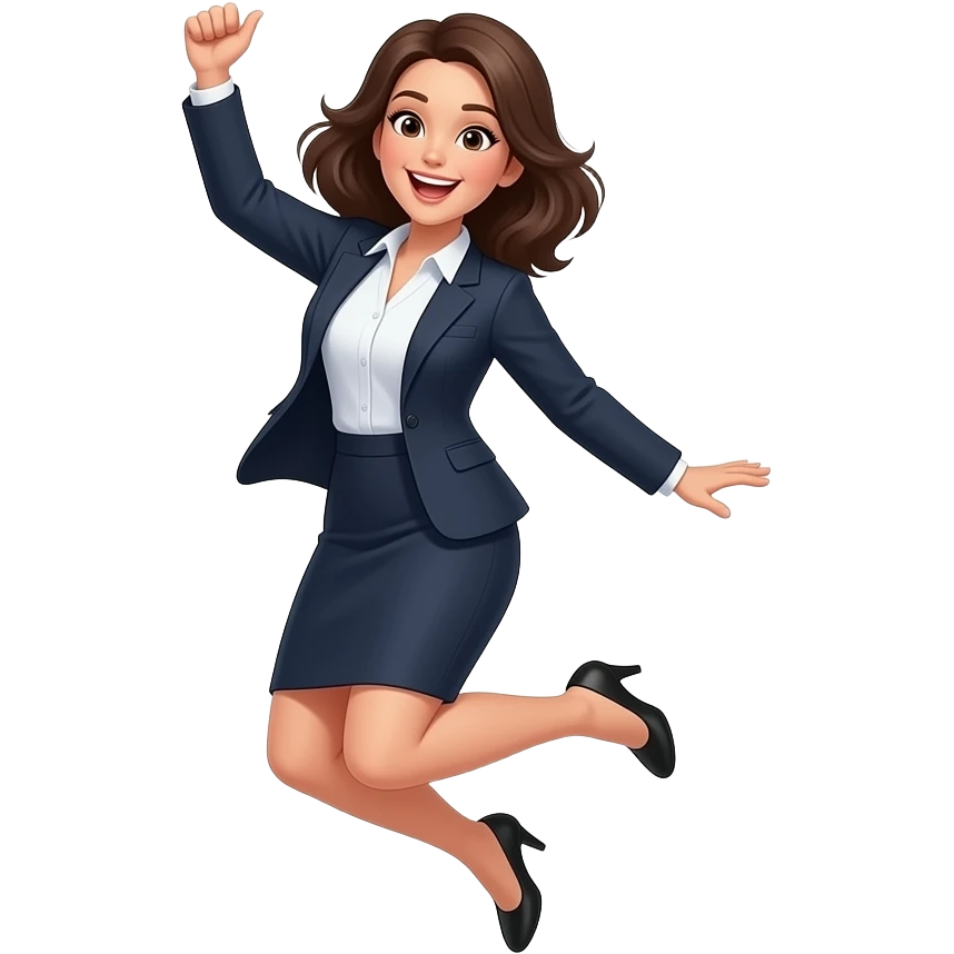 Jumping brunette lady excited classy outfit emoji