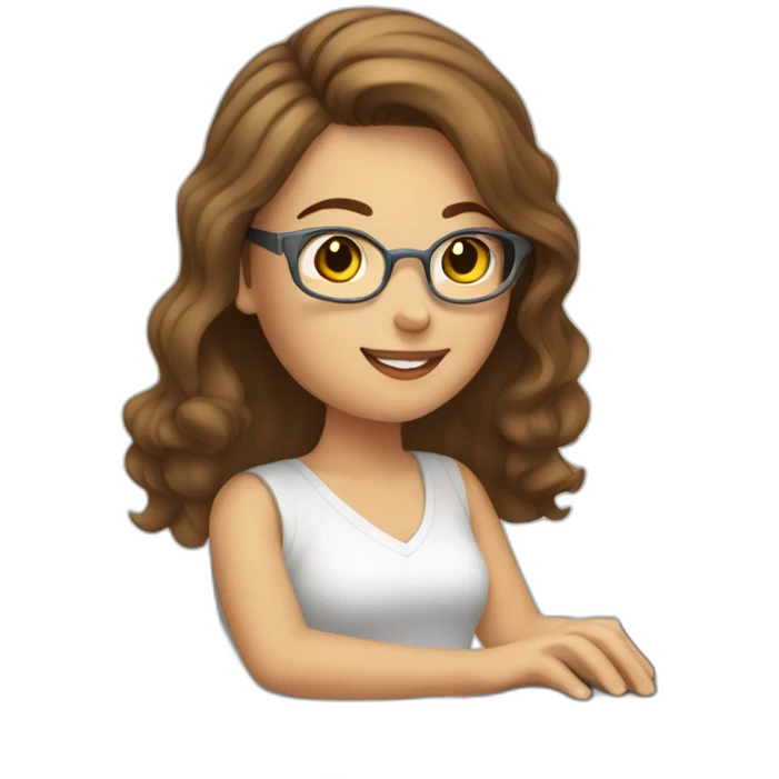 brown haired white girl typing on computer at her desk emoji
