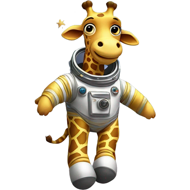 Giraffe in a space suit floating in space with stars around. emoji