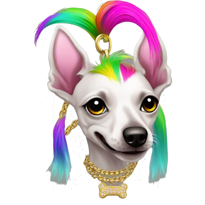 Punk Chinese crested dog neon rainbow hair gold chain punk piercings tattoos punk ear piercings emoji