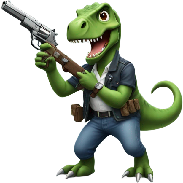Dinosaur with a pistol and an eyepatch emoji