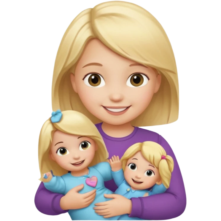 Toddler girl – holding a doll with a smile. emoji