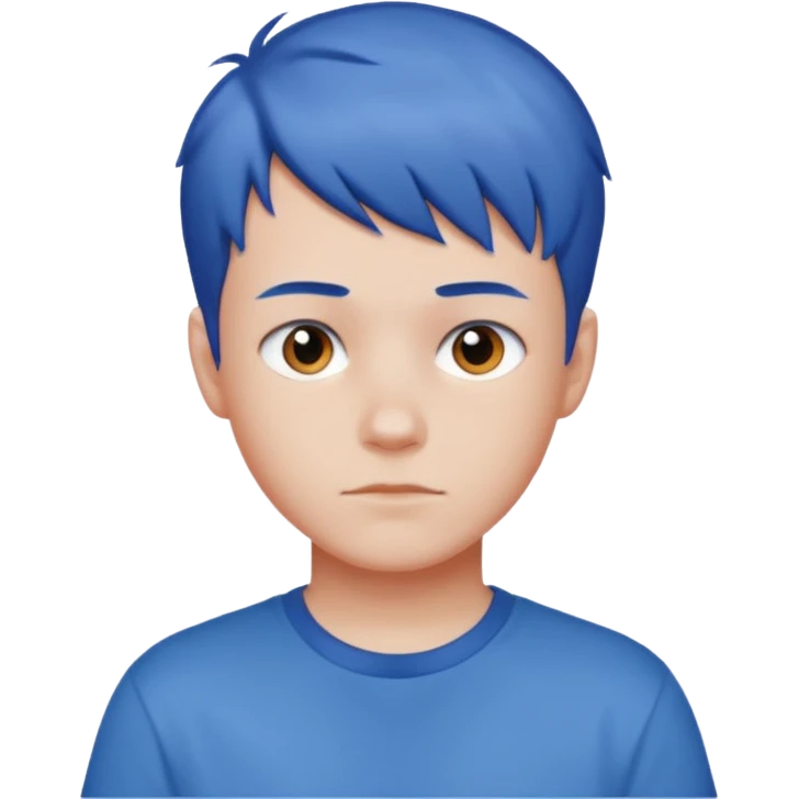 teenage boy with blue short hair, red hair ends. he is wearing a white t-shirt. emoji