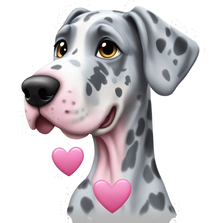 Blue Merle Great Dane with pink hearts  emoji