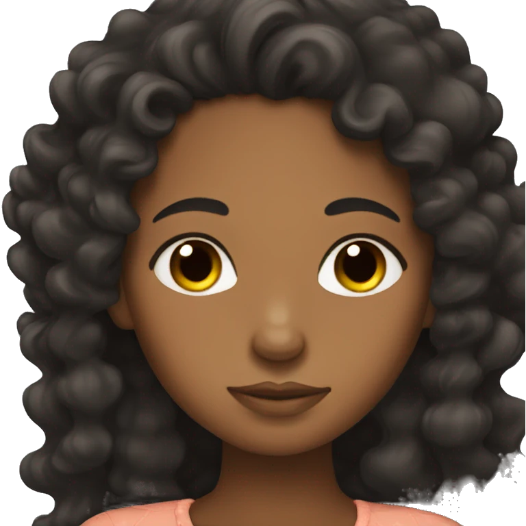 brown skin girl sleeping with black long curly hair emoji