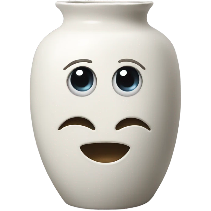 A ceramic vase with a crying face  emoji