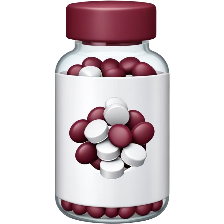Burgundy pill bottle top with white pills inside emoji