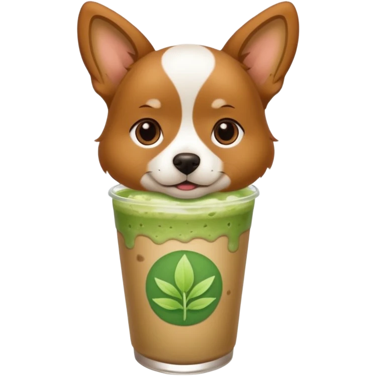 Ah dog who is holding a iced matcha latte emoji