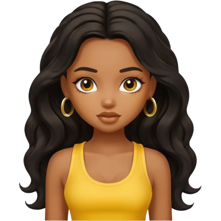a pretty bratz dusky girl with long wavy black hair in a yellow tank top emoji