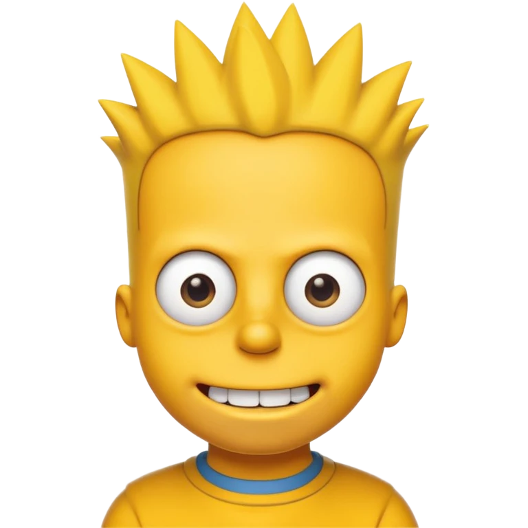 3D emoji head-only, smooth plastic, soft studio light, big round eyes, bold outline, centered, transparent bg,
Bart Simpson, yellow skin, nine short hair spikes, mischievous grin, overbite emoji