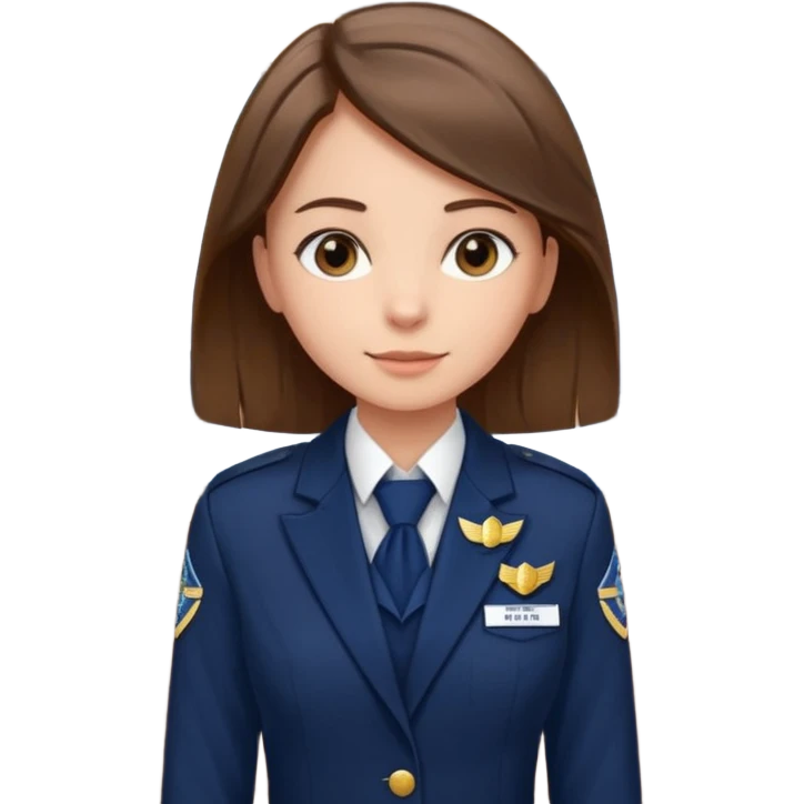Reception Young girl, straight hair, wearing uniform jacket with hotel name badge, tasteful scarf, stand behind the desk

 emoji