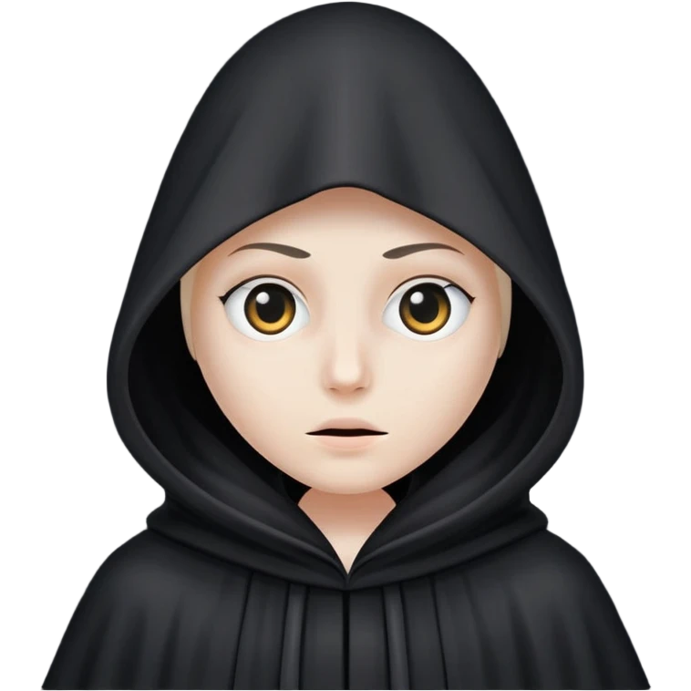 Tall black robe with cone-shaped hood covering face, two eyes slightly visible through slit.” emoji