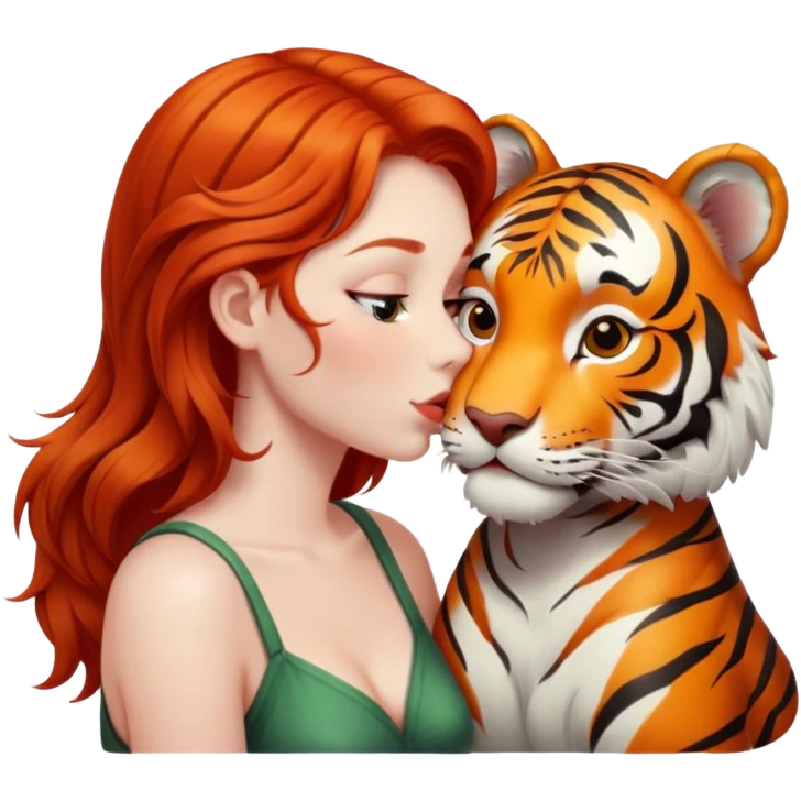redhead girl kissing tiger emoji