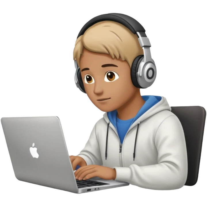 laptop ile çalışan kulaklık tana biri, bilgisayar logosuz olsun emoji