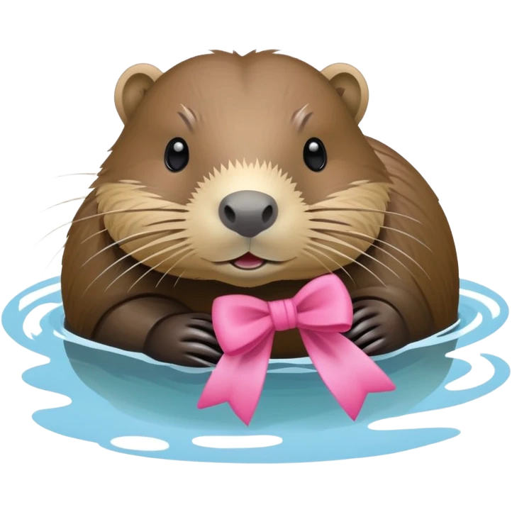 Nutria con un lazo rosa acostada en el agua emoji