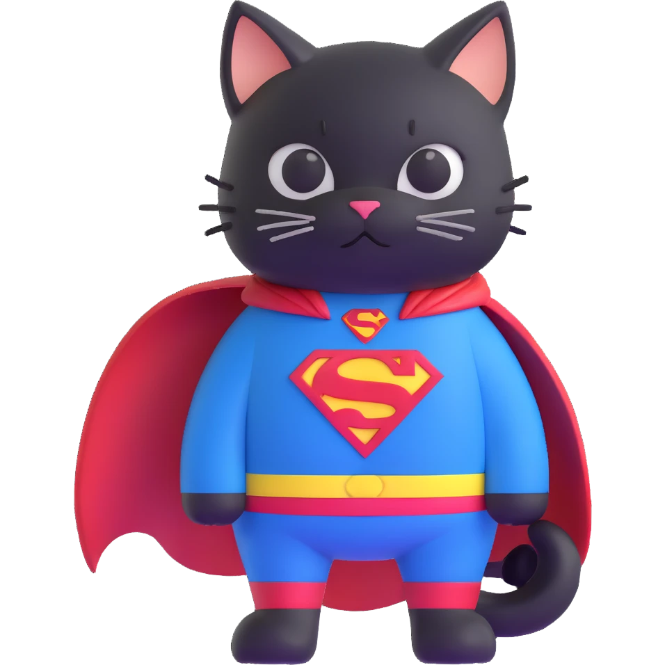 super man cat with black fur emoji