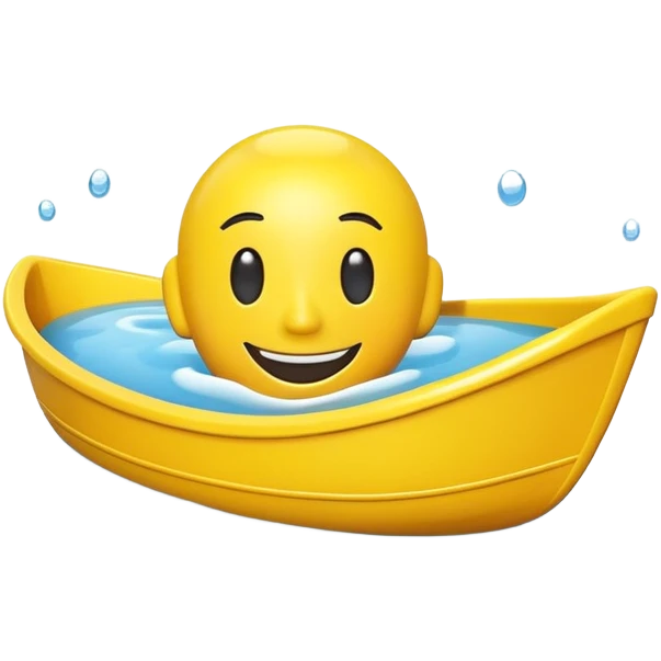 A yellow plastic toy bath boat with a big happy smiling face on the front emoji