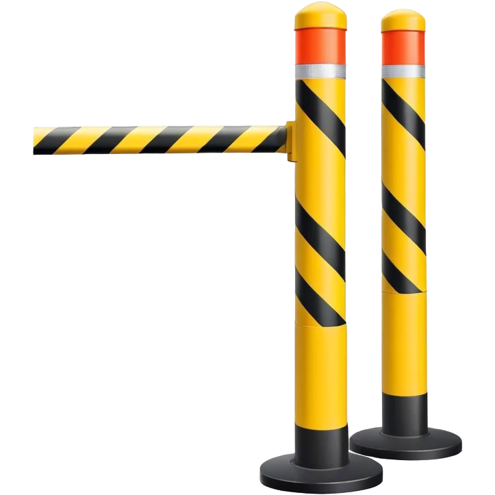 Two reflector-equipped traffic bollards with a caution tape stretched between them, marking a restricted or blocked area emoji