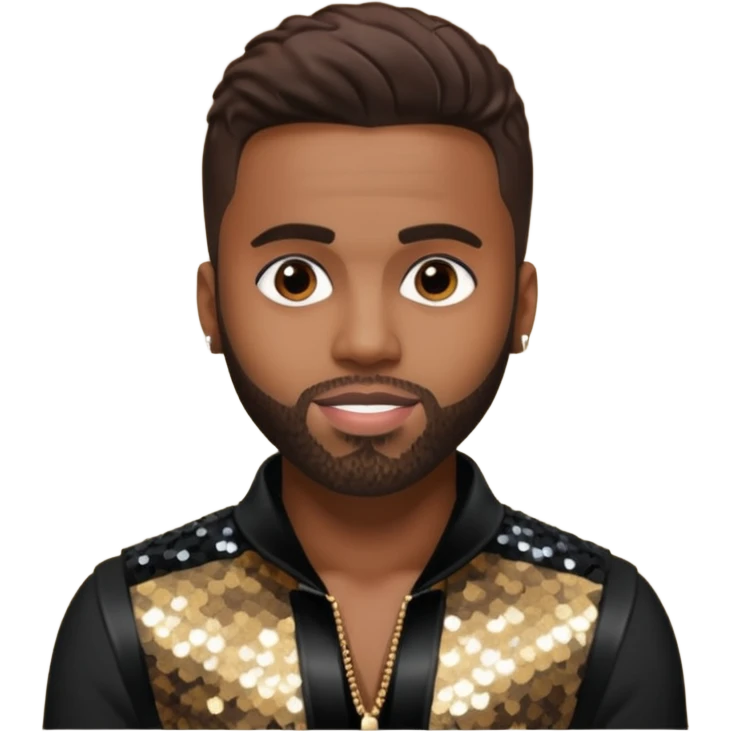 Jason Derulo with dark brown hair, black sequin outfit emoji