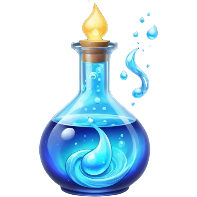 FANTASY MAGIC BLUE POTION TILTED TO THE LEFT IN A CIRCLE BOTTLE emoji
