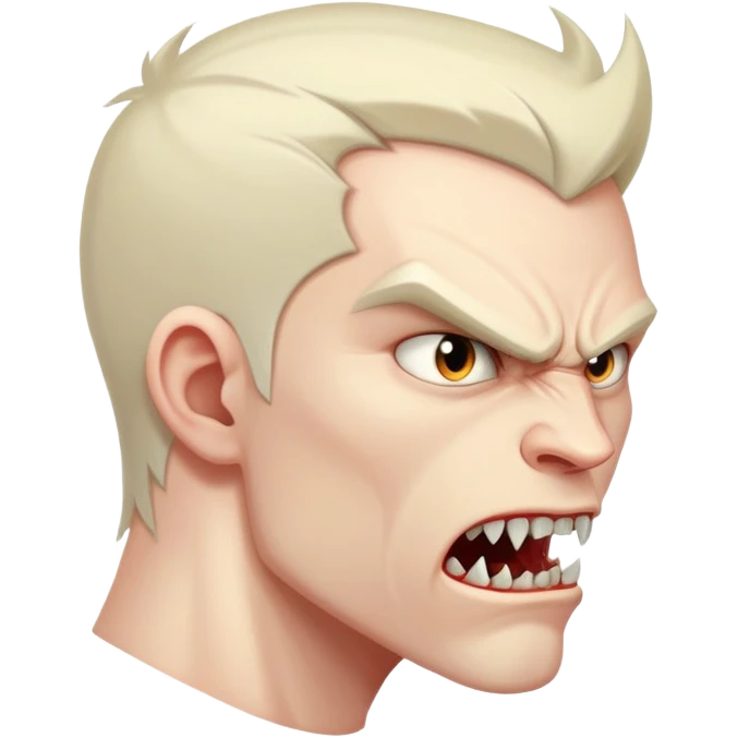 young angry man in profile view with fangs emoji