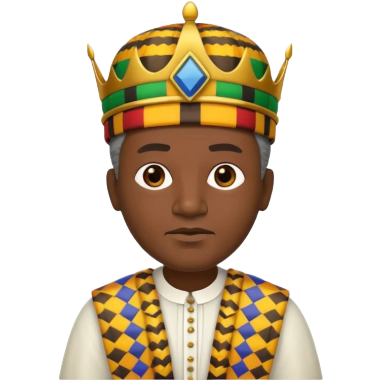 Create an emoji of an Old serious African king wearing kente cloth, white shirt and kufi hat emoji