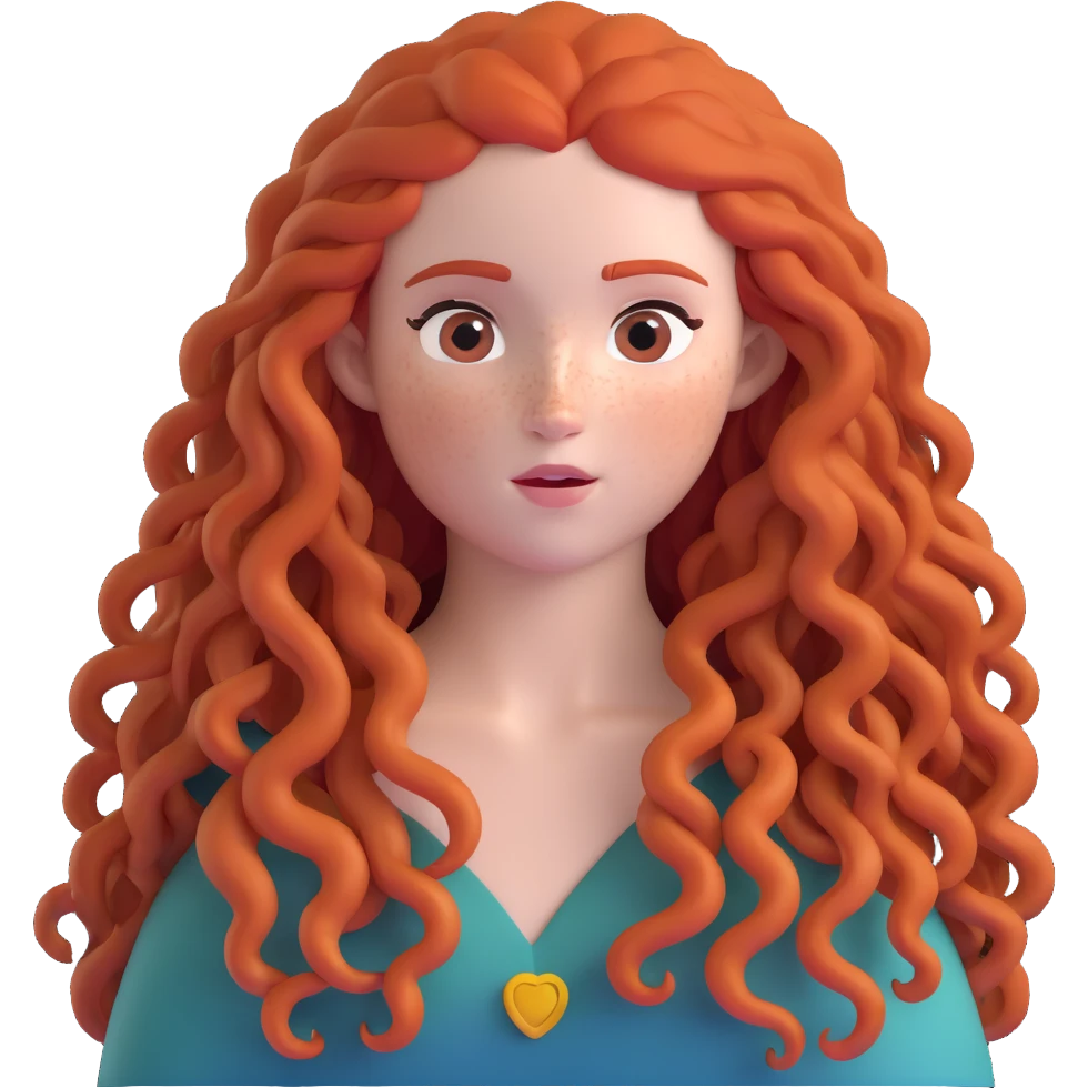 Merida from Brave with extremely long wild curly red hair and face completely covered with freckles emoji