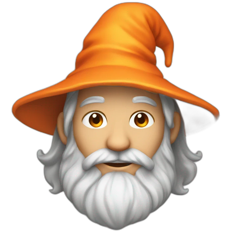 portrait smiling of a wizard style of Merlin, with orange hat emoji