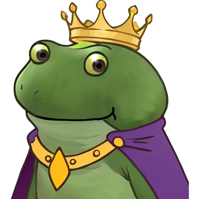 bufo the king wearing a purple cape and gold crown emoji