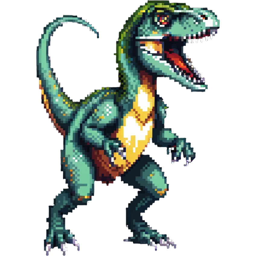 A fierce velociraptor dinosaur with sharp teeth and claws emoji