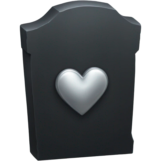 a black tombstone in silver RIP and a silver heart emoji