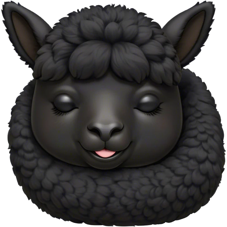Meme-Worthy Cute Sleeping Black Alpaca Portrait Emoji, Head resting peacefully with a contented smile, showcasing a delightfully sturdy build and a luxuriously soft jet-black fleece, eyes shut in a serene nap, Simplified yet hilariously adorable features, highly detailed, glowing with a soft, drowsy light, high shine, relaxed and utterly lovable, stylized with an air of playful laziness, bright and heartwarming, soft glowing outline, capturing the essence of a comically sleepy alpaca, so meme-worthy it feels like it could instantly become the next viral sensation of adorable slumber! emoji