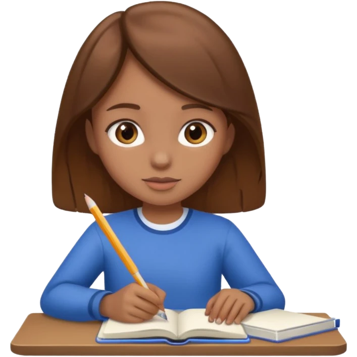 Girl with brown hair that is studying with notebook ￼ emoji