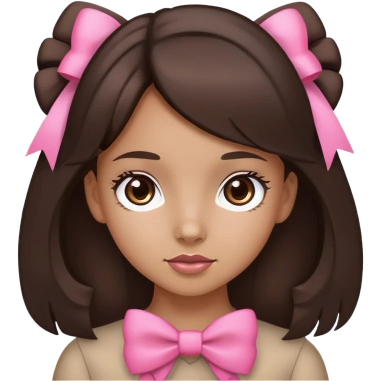 Tan girl with dark brown hair and a pink bow with brown eyes  emoji