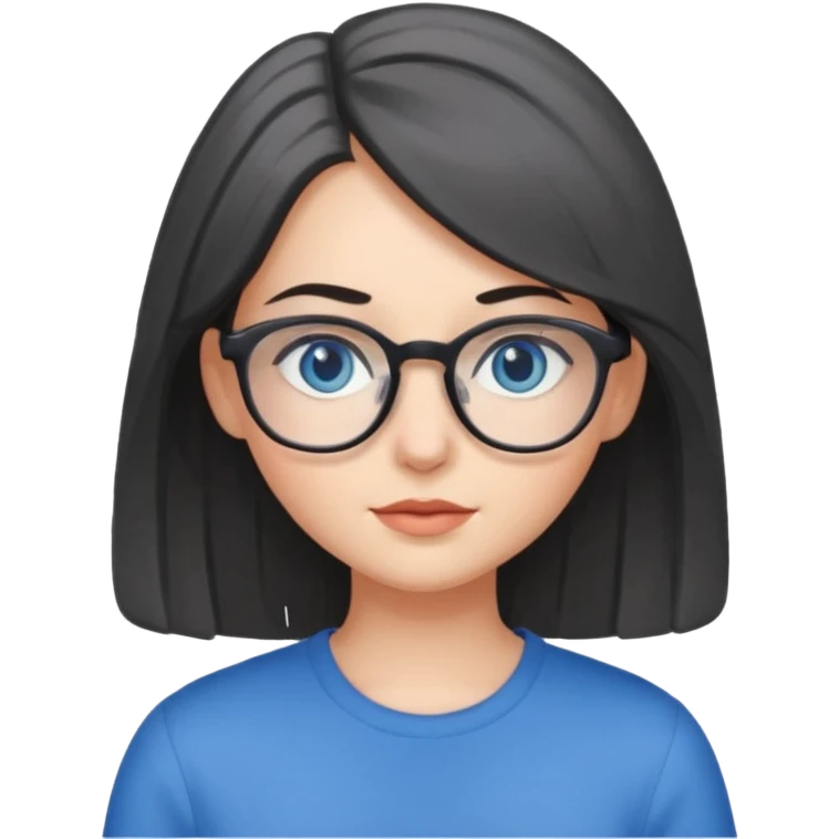 girl with dark gray medium length hair and blue eyes with glasses emoji