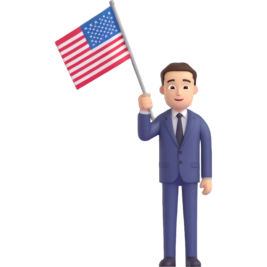 man in a suit waving a flag emoji
