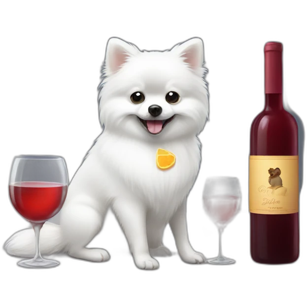 a white pomeranian and a gray mouse drink wine emoji