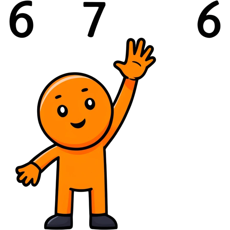 orange guy with his hands in the air with 6 and 7 on both hands emoji