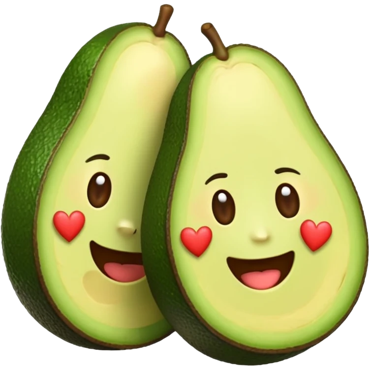 ios style emoji of two avocado halves with faces and hearts above them emoji