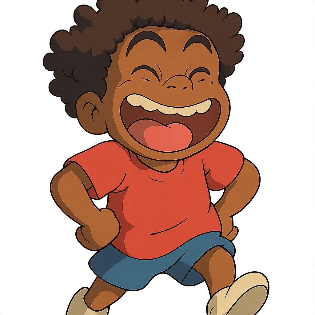 black boy with curly hair, intentionally exaggerated and humorous, playful and cartoonish emoji