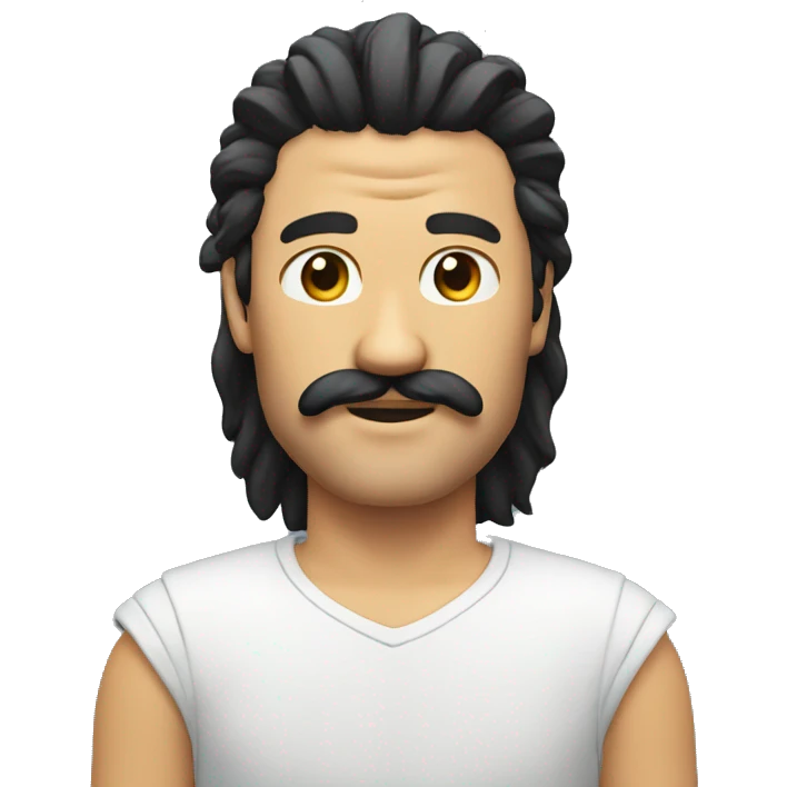 Mullet hair and just dark mustache no other beard emoji