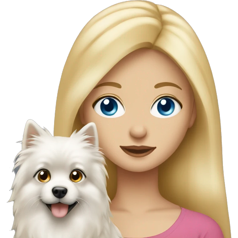 Blonde girl blue eyes holding spitz  emoji