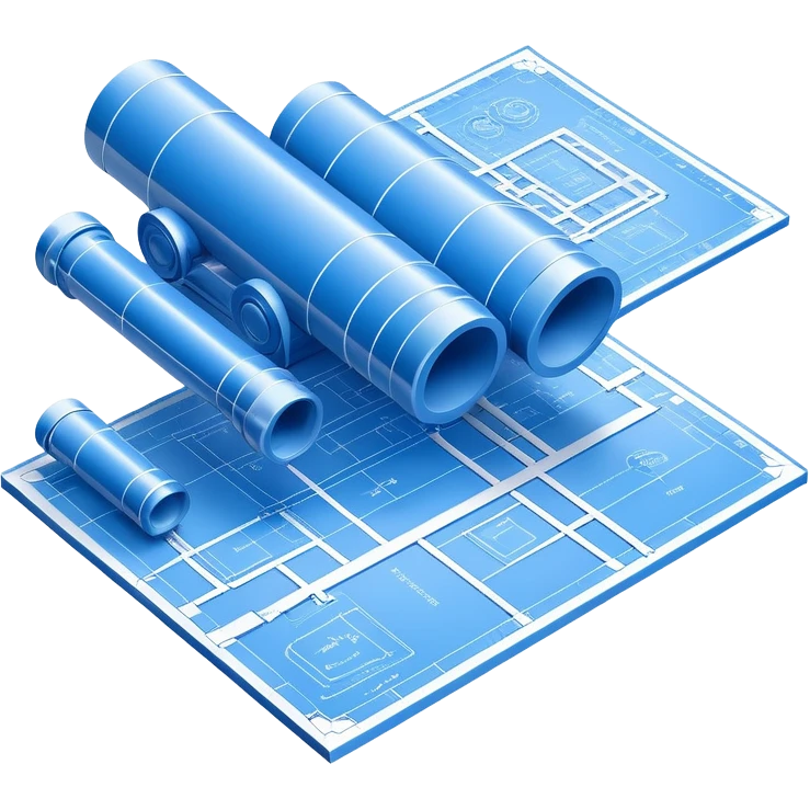isometric view of blue blueprint plan with white lines and shaded 3D objects emoji