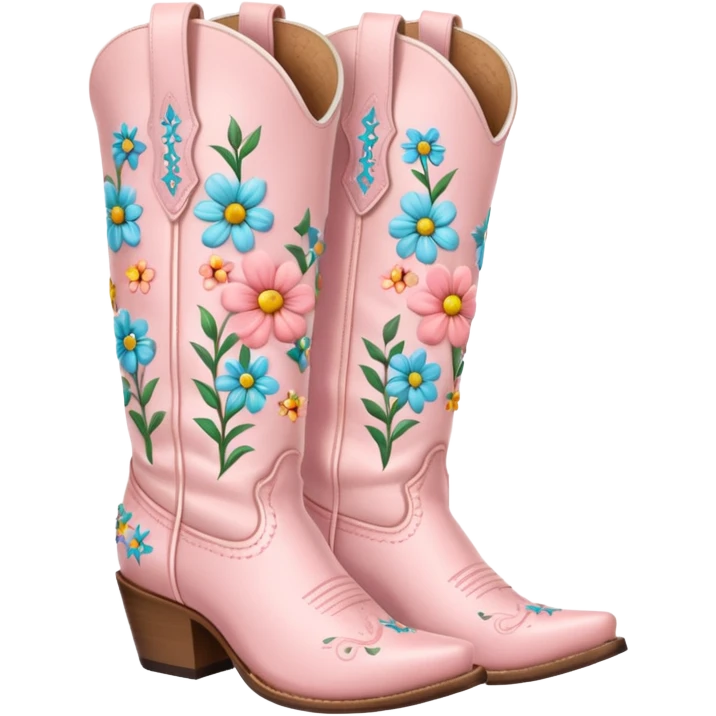 Pastel Pink cowgirl boots with pastel flowers emoji