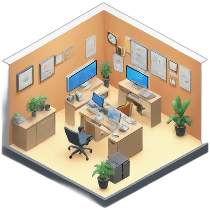 isometric square solid outline border containing indoor creative start-up office people active working computer tools simple clean developer-space #edc31b emoji