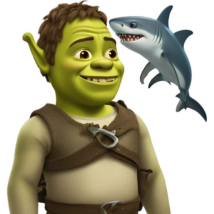 Shrek with a shark emoji